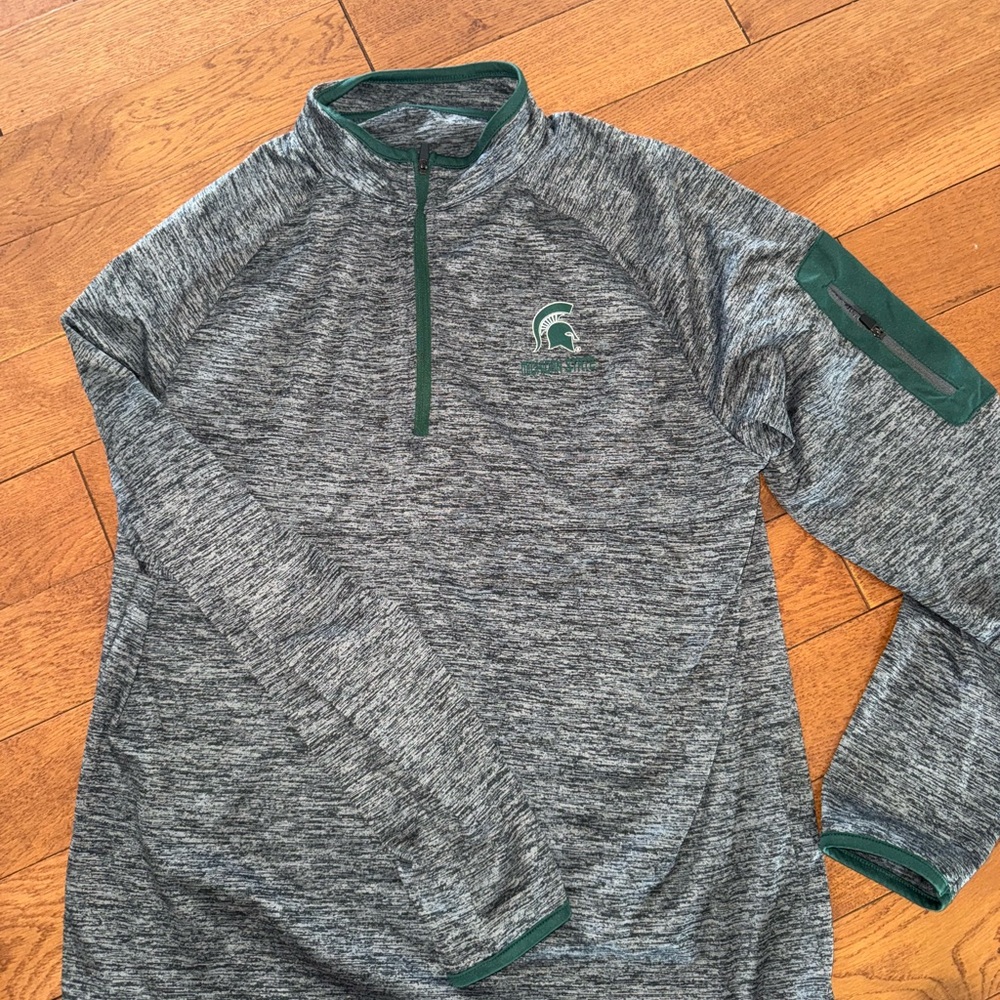Gray and Green Quarter-Zip Pullover MSU